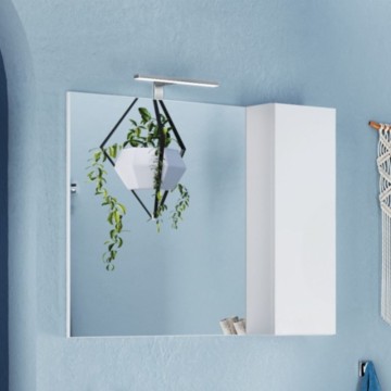 SPECCHIERA BIANCO LUCIDO L.120 CM CON PENSILE 1 ANTA E LUCE A LED