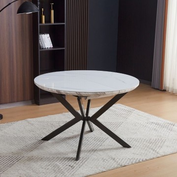Raztegljiva okrogla miza Evelina s sijajnim belim marmorjem 120x120x76H