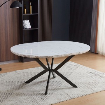 Raztegljiva okrogla miza Evelina s sijajnim belim marmorjem 120x120x76H