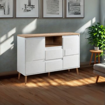 Bivak 2 vrati in 2 predala bele barve s hrastovim vrhom Linz01B 120x38x85H