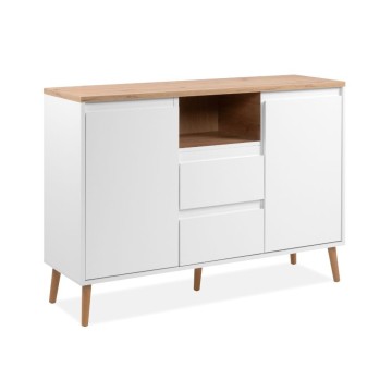 Bivak 2 vrati in 2 predala bele barve s hrastovim vrhom Linz01B 120x38x85H