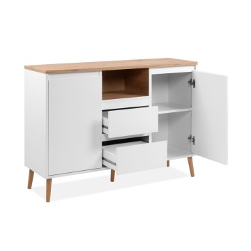 Bivak 2 vrati in 2 predala bele barve s hrastovim vrhom Linz01B 120x38x85H