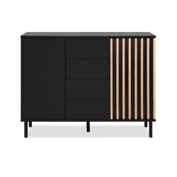 Moderna kredenca 3 vrata in 4 predali črna s hrastovimi trakovi Monza 51C 160x40x90H