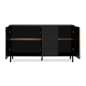 Moderna kredenca 3 vrata in 4 predali črna s hrastovimi trakovi Monza 51C 160x40x90H