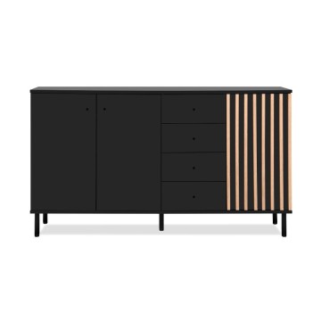 Moderna kredenca 3 vrata in 4 predali črna s hrastovimi trakovi Monza 51C 160x40x90H