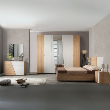 Camera da letto Fadri rovere miele e calce grigio: un connubio di stile e funzionalità