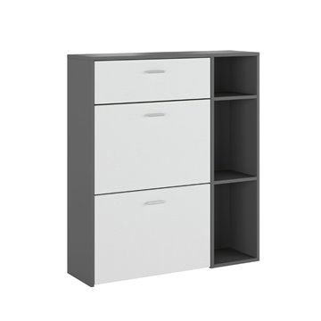 Takimi grafitno-bela omara za čevlje 2 vratca s poklopci in predal 90x26x101,5H