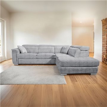 Divano Angolare Carovigno con Penisola destra e Pouff Contenitore 270x240x75H - Comfort e Design in Tessuto Teddy Grigio