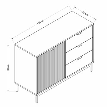 Esta svetel hrast in antracit z rebrastim učinkom 120x45x90H
