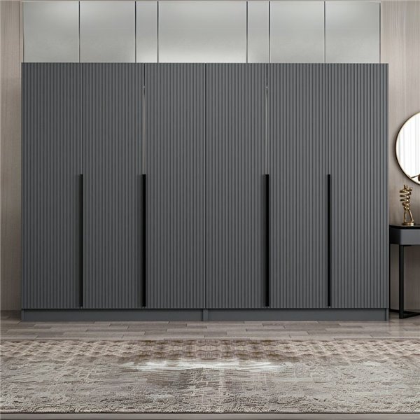 Garderobna omara Kale 6 vrat na tečajih antracitni učinek 270x52x210H - Eleganca in zmogljivost Garderobna omara Kale 6 vrat na tečajih antracitni učinek 270x52x210H - Eleganca in zmogljivost