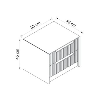 Nočna omarica Kale iz kašmirja z rebrastim učinkom in dvema vstavljenima predaloma 53x45x45H