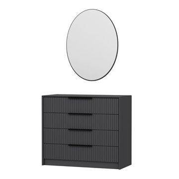 Komoda s 4 predali in ogledalom Kale antracit 100x45x85H