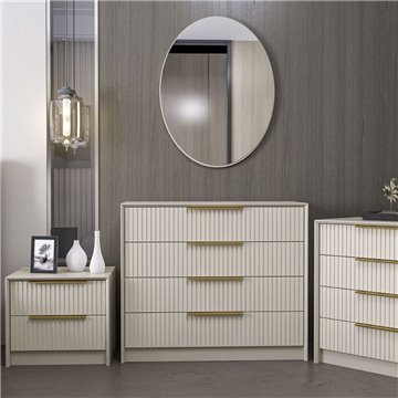 Komoda s 4 predali in kašmirskim ogledalom Kale z rebrastim učinkom 100x45x85H