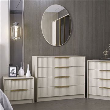 Komoda s 4 predali in kašmirskim ogledalom Kale z rebrastim učinkom 100x45x85H
