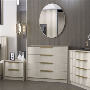 Komoda s 4 predali in kašmirskim ogledalom Kale z rebrastim učinkom 100x45x85H