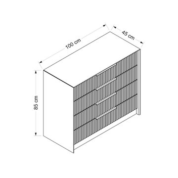 Komoda s 4 predali in kašmirskim ogledalom Kale z rebrastim učinkom 100x45x85H