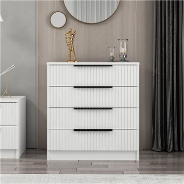 Komoda Kale s 4 predali bela z rebrastim učinkom 72x42x77H