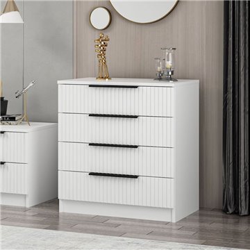 Komoda Kale s 4 predali bela z rebrastim učinkom 72x42x77H