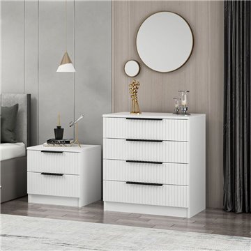 Komoda Kale s 4 predali bela z rebrastim učinkom 72x42x77H