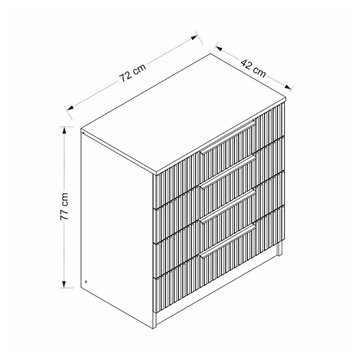 Komoda Kale s 4 predali bela z rebrastim učinkom 72x42x77H