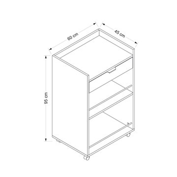 Beli kuhinjski voziček Liana s predali in odprtimi predali 60x45x95H