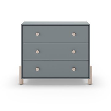 Komoda iz masivnega lesa Enola s 3 predali v zeleni barvi kakija in nogami iz naravnega bora 90x40x80H