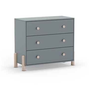 Komoda iz masivnega lesa Enola s 3 predali zelene barve in nogami iz naravnega bora 90x40x80H