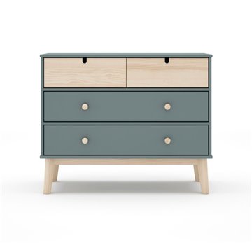 Komoda s 4 predali, kaki zelena in bor Estefania 100x40x81H - Masivni les za prijetne prostore