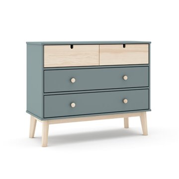 Komoda s 4 predali, kaki zelena in bor Estefania 100x40x81H - Masivni les za prijetne prostore