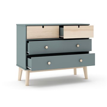 Komoda s 4 predali, kaki zelena in bor Estefania 100x40x81H - Masivni les za prijetne prostore