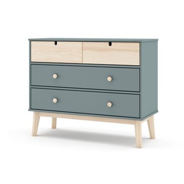 Komoda s 4 predali, kaki zelena in bor Estefania 100x40x81H - Masivni les za prijetne prostore