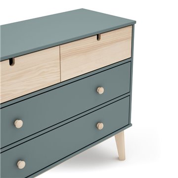 Komoda s 4 predali, kaki zelena in bor Estefania 100x40x81H - Masivni les za prijetne prostore