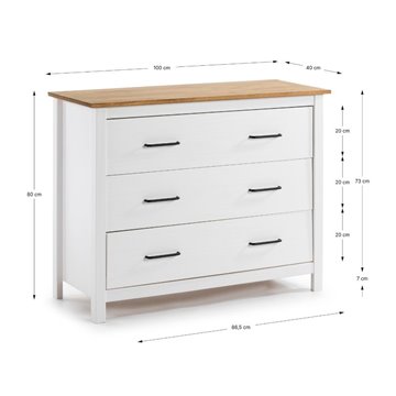 Komoda Miranda iz masivnega belega lesa in bora 100x40x80H - Eleganten in robusten slog