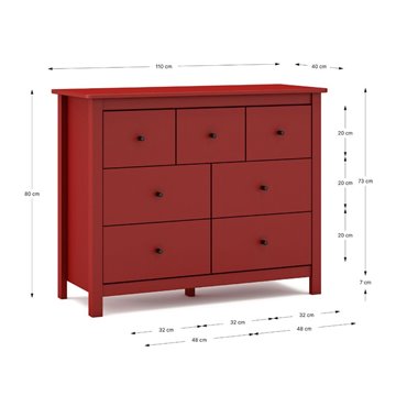 Komoda Misti iz masivnega bordo lesa 110x40x820H - 7 predalov, oblikovanje in organizacija