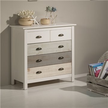 Romantica 79x40x80H Komoda iz masivnega lesa sive in krem barve - Naravna eleganca s 5 predali