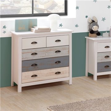 Romantica 79x40x80H Komoda iz masivnega lesa sive in krem barve - Naravna eleganca s 5 predali