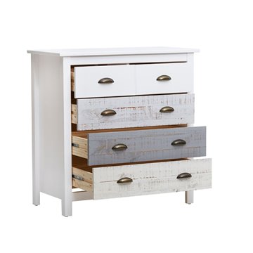 Romantica 79x40x80H Komoda iz masivnega lesa sive in krem barve - Naravna eleganca s 5 predali