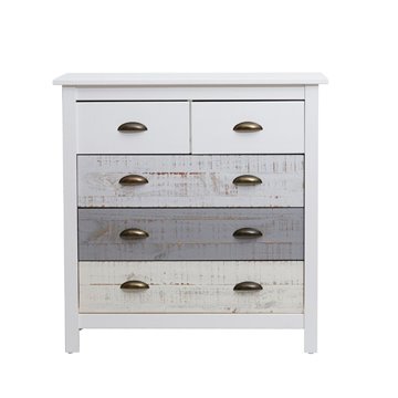 Romantica 79x40x80H Komoda iz masivnega lesa sive in krem barve - Naravna eleganca s 5 predali