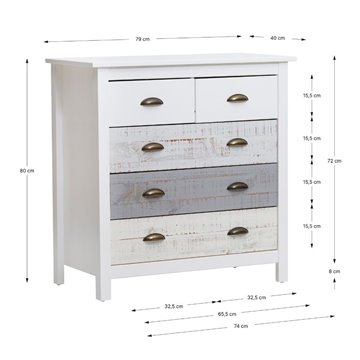 Romantica 79x40x80H Komoda iz masivnega lesa sive in krem barve - Naravna eleganca s 5 predali