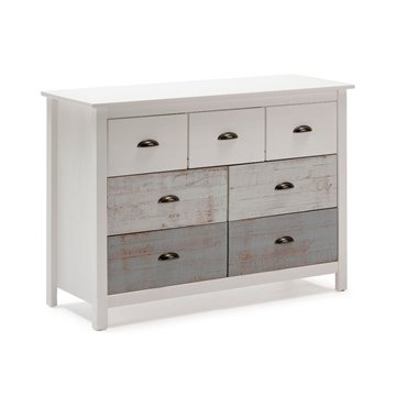 Romantica 110x40x80H Bela in siva komoda iz masivnega lesa - Naravna eleganca s 7 predali