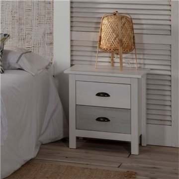 Romantica 46x35x49,5H lesena nočna omarica iz masivnega belega in sivega lesa - Natural Elegance z 2 predaloma