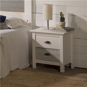 Romantica 46x35x49,5H lesena nočna omarica iz masivnega belega in sivega lesa - Natural Elegance z 2 predaloma