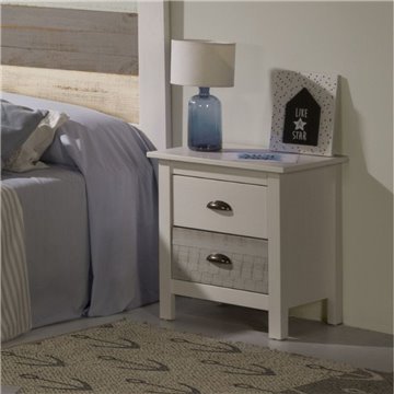 Romantica 46x35x49,5H lesena nočna omarica iz masivnega belega in sivega lesa - Natural Elegance z 2 predaloma