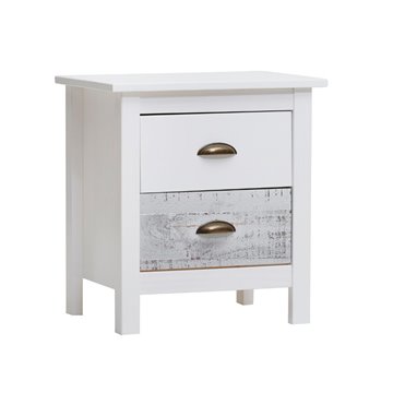 Romantica 46x35x49,5H lesena nočna omarica iz masivnega belega in sivega lesa - Natural Elegance z 2 predaloma