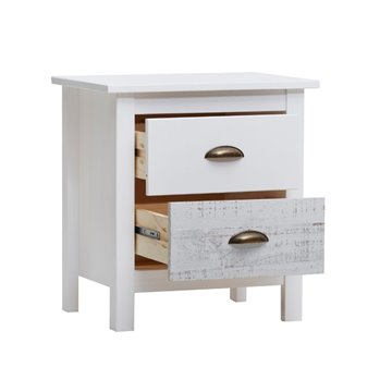 Romantica 46x35x49,5H lesena nočna omarica iz masivnega belega in sivega lesa - Natural Elegance z 2 predaloma