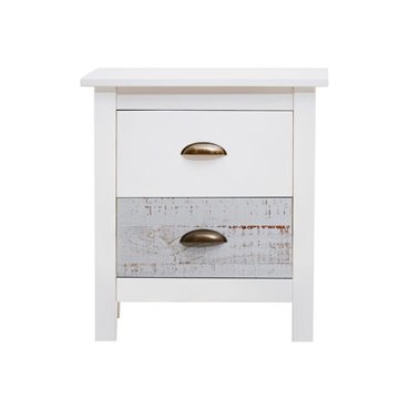 Romantica 46x35x49,5H lesena nočna omarica iz masivnega belega in sivega lesa - Natural Elegance z 2 predaloma
