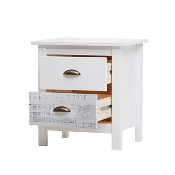 Romantica 46x35x49,5H lesena nočna omarica iz masivnega belega in sivega lesa - Natural Elegance z 2 predaloma