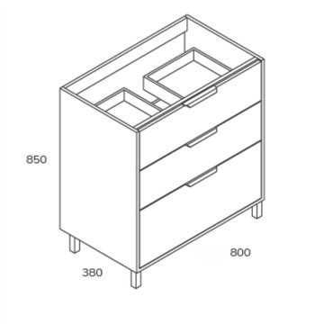 Mobile bagno Triana bianco lucido con 3 cassettoni e lavabo 80x38x85H