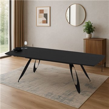 Raztegljiva miza Merkur z oblikovanimi kovinskimi nogami in črnim vrhom 190x103x76H