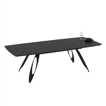 Raztegljiva miza Merkur z oblikovanimi kovinskimi nogami in črnim vrhom 190x103x76H